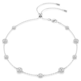 Collar Una Angelic, corte redondo, motivos de doble cara, blanco, chapado en rodio