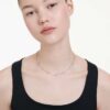 Collar Una Angelic, corte redondo, motivos de doble cara, blanco, chapado en rodio