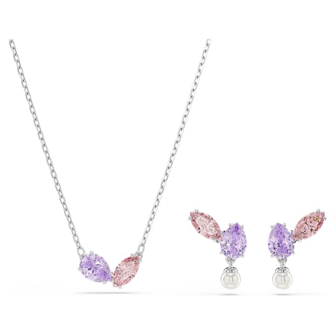 Conjunto Ariana Grande X Swarovski con cortes mixtos, multicolor, chapado en rodio Conjunto Ariana Grande X Swarovski con cortes mixtos, multicolor, chapado en rodio