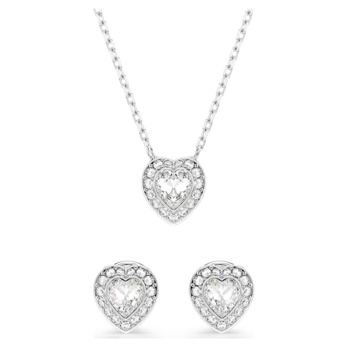 Conjunto Ariana Grande x Swarovski: cortes mixtos, corazón, blanco, chapado en rodio Conjunto Ariana Grande x Swarovski: cortes mixtos, corazón, blanco, chapado en rodio