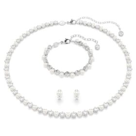 Conjunto Matrix de perlas de cristal, corte redondo, blanco, chapado en rodio