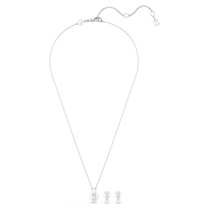 Conjunto Matrix de perlas de cristal, corte redondo, blanco, chapado en rodio Conjunto Matrix de perlas de cristal, corte redondo, blanco, chapado en rodio