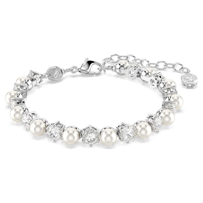 Conjunto Matrix de perlas de cristal, corte redondo, blanco, chapado en rodio Conjunto Matrix de perlas de cristal, corte redondo, blanco, chapado en rodio