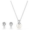Conjunto Matrix de perlas de cristal, corte redondo, blanco, chapado en rodio Conjunto Matrix de perlas de cristal, corte redondo, blanco, chapado en rodio