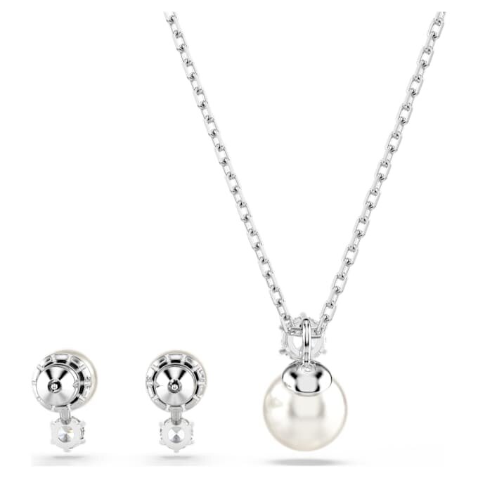 Conjunto Matrix de perlas de cristal, corte redondo, blanco, chapado en rodio Conjunto Matrix de perlas de cristal, corte redondo, blanco, chapado en rodio