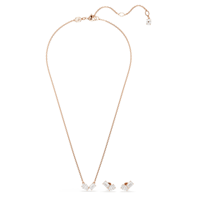 Conjunto Mesmera: corte en pera, corte octogonal, blanco, chapado en tono oro rosa Conjunto Mesmera: corte en pera, corte octogonal, blanco, chapado en tono oro rosa