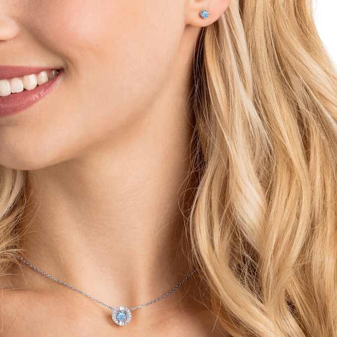 Conjunto Una, corte redondo, azul, chapado en rodio Conjunto Una, corte redondo, azul, chapado en rodio