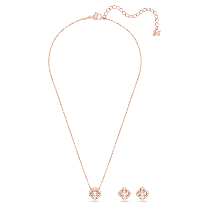 Conjunto Una de cortes mixtos, trébol, rosa, chapado en tono oro rosa Conjunto Una de cortes mixtos, trébol, rosa, chapado en tono oro rosa