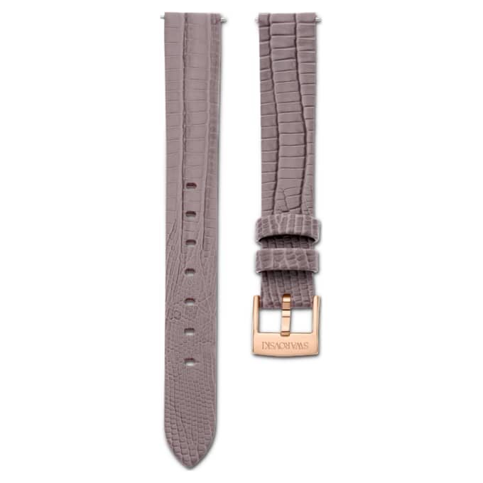 Correa de reloj de 13 mm (0,51″) de ancho, de cuero, gris, con acabado en tono oro rosa Correa de reloj de 13 mm (0,51″) de ancho, de cuero, gris, con acabado en tono oro rosa