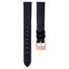Correa de reloj de 13 mm (0.51″) de ancho, de cuero, negra, con acabado en tono oro rosa