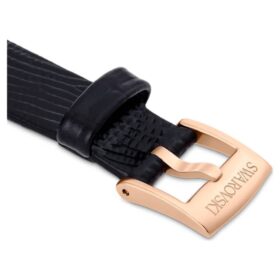 Correa de reloj de 13 mm (0.51″) de ancho, de cuero, negra, con acabado en tono oro rosa Correa de reloj de 13 mm (0.51″) de ancho, de cuero, negra, con acabado en tono oro rosa