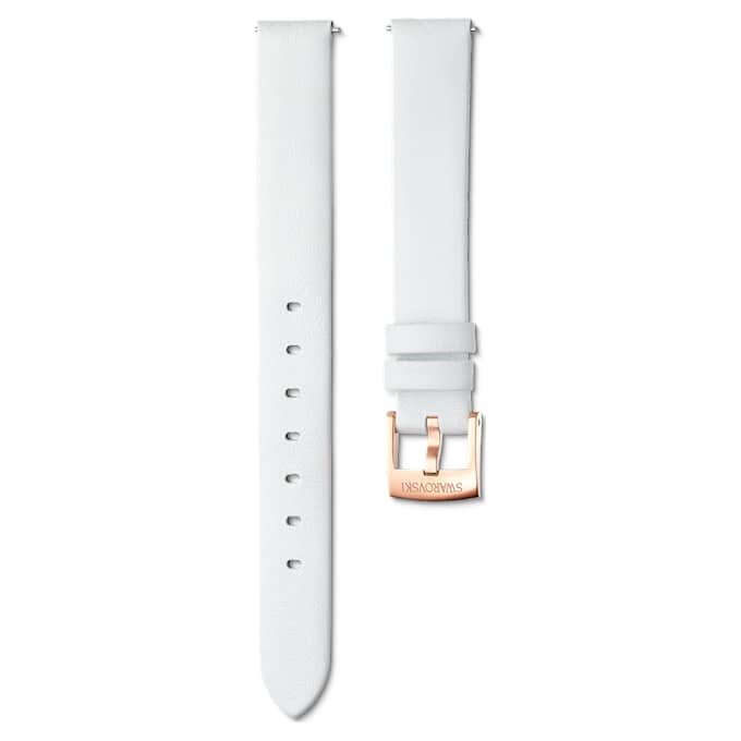 Correa de reloj de 14 mm (0.55″) de ancho, de cuero, blanca, con acabado en tono oro rosa Correa de reloj de 14 mm (0.55″) de ancho, de cuero, blanca, con acabado en tono oro rosa