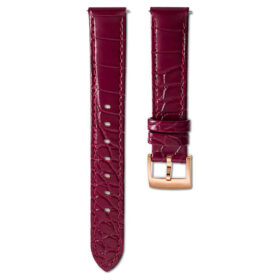 Correa de reloj de 15 mm (0,59″) de ancho, de cuero con costuras, color rojo, acabado tono oro rosa Correa de reloj de 15 mm (0,59″) de ancho, de cuero con costuras, color rojo, acabado tono oro rosa