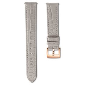 Correa de reloj de 15 mm (0.59″) de ancho, de cuero con costuras, gris, acabado en tono oro rosa Correa de reloj de 15 mm (0.59″) de ancho, de cuero con costuras, gris, acabado en tono oro rosa