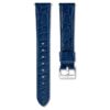 Correa de reloj de 16 mm (0,63″) de ancho, de cuero con costuras, azul, acero inoxidable