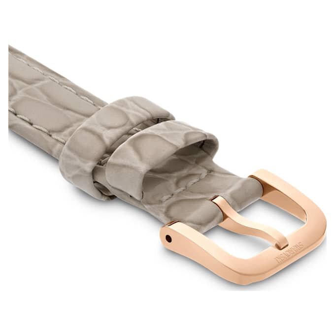 Correa de reloj de 16 mm (0,63″) de ancho, de cuero con costuras, color beige, acabado tono oro rosa Correa de reloj de 16 mm (0,63″) de ancho, de cuero con costuras, color beige, acabado tono oro rosa