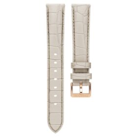 Correa de reloj de 16 mm (0.63″) de ancho, de cuero con costuras, gris, acabado en tono oro rosa Correa de reloj de 16 mm (0.63″) de ancho, de cuero con costuras, gris, acabado en tono oro rosa