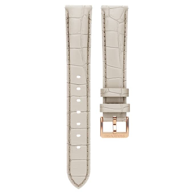 Correa de reloj de 16 mm (0.63″) de ancho, de cuero con costuras, gris, acabado en tono oro rosa Correa de reloj de 16 mm (0.63″) de ancho, de cuero con costuras, gris, acabado en tono oro rosa