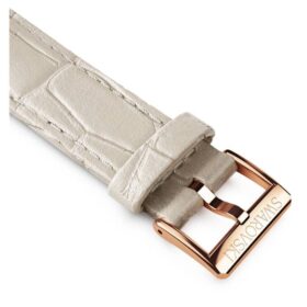 Correa de reloj de 16 mm (0.63″) de ancho, de cuero con costuras, gris, acabado en tono oro rosa Correa de reloj de 16 mm (0.63″) de ancho, de cuero con costuras, gris, acabado en tono oro rosa