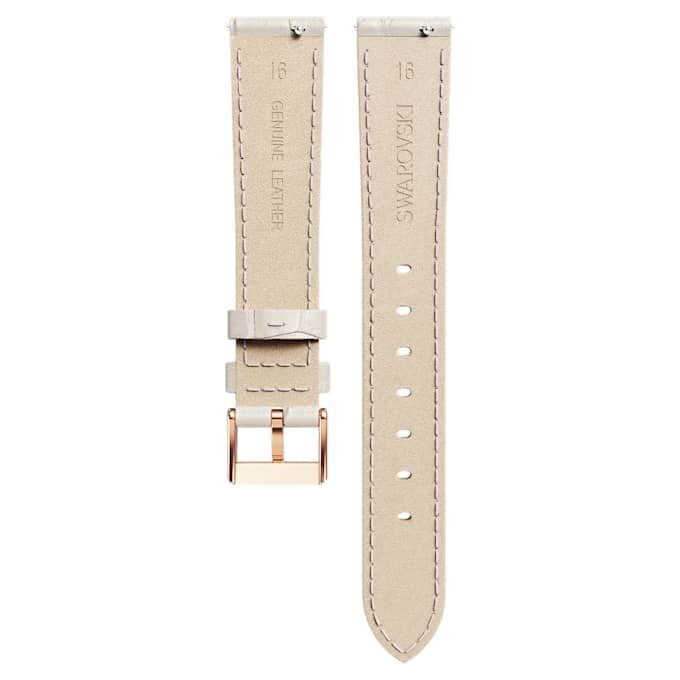 Correa de reloj de 16 mm (0.63″) de ancho, de cuero con costuras, gris, acabado en tono oro rosa Correa de reloj de 16 mm (0.63″) de ancho, de cuero con costuras, gris, acabado en tono oro rosa