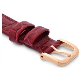 Correa de reloj de 16 mm (0.63″) de ancho, de cuero con costuras, roja, con acabado en tono oro rosa Correa de reloj de 16 mm (0.63″) de ancho, de cuero con costuras, roja, con acabado en tono oro rosa