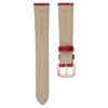 Correa de reloj de 16 mm (0.63″) de ancho, de cuero con costuras, roja, con acabado en tono oro rosa Correa de reloj de 16 mm (0.63″) de ancho, de cuero con costuras, roja, con acabado en tono oro rosa