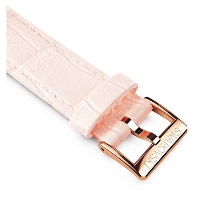 Correa de reloj de 16 mm (0,63″) de ancho, de cuero con costuras, rosa, acabado tono oro rosa Correa de reloj de 16 mm (0,63″) de ancho, de cuero con costuras, rosa, acabado tono oro rosa