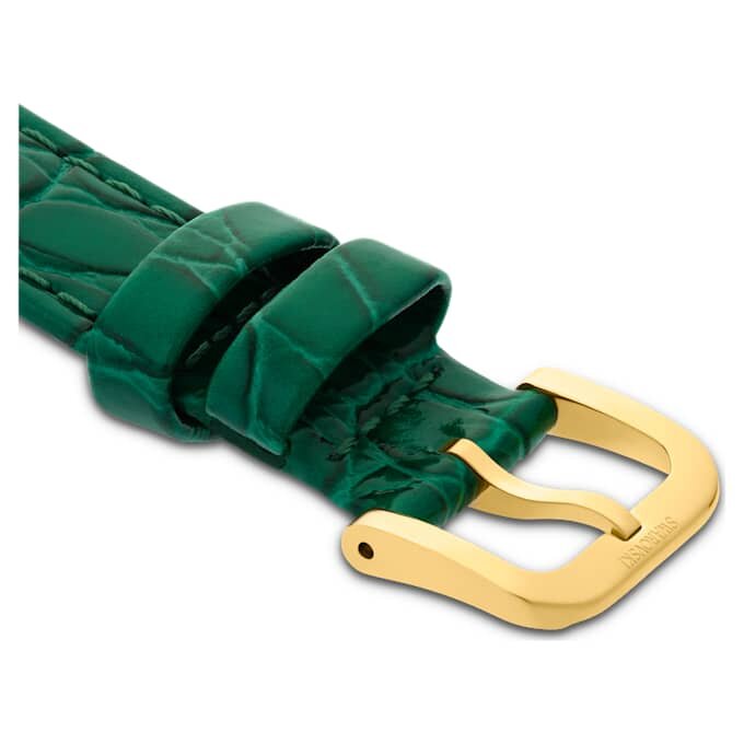 Correa de reloj de 16 mm (0,63″) de ancho, de cuero con costuras, verde, acabado dorado Correa de reloj de 16 mm (0,63″) de ancho, de cuero con costuras, verde, acabado dorado