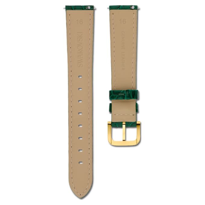 Correa de reloj de 16 mm (0,63″) de ancho, de cuero con costuras, verde, acabado dorado Correa de reloj de 16 mm (0,63″) de ancho, de cuero con costuras, verde, acabado dorado