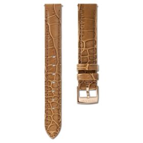 Correa de reloj de 17 mm (0.67″) de ancho, de cuero con costuras, color marrón, acabado tono oro rosa Correa de reloj de 17 mm (0.67″) de ancho, de cuero con costuras, color marrón, acabado tono oro rosa