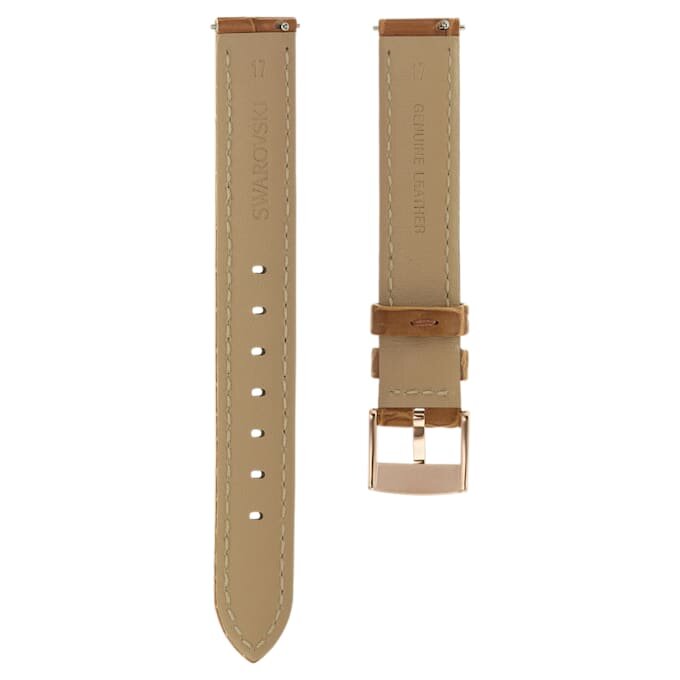Correa de reloj de 17 mm (0.67″) de ancho, de cuero con costuras, color marrón, acabado tono oro rosa Correa de reloj de 17 mm (0.67″) de ancho, de cuero con costuras, color marrón, acabado tono oro rosa