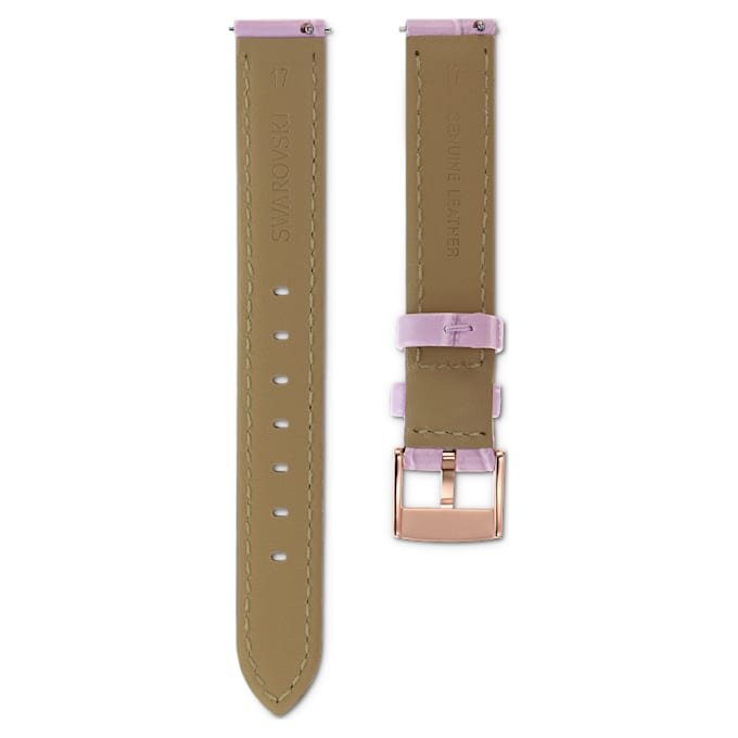 Correa de reloj de 17 mm (0.67″) de ancho, de cuero con costuras, color púrpura, acabado en tono oro rosa Correa de reloj de 17 mm (0.67″) de ancho, de cuero con costuras, color púrpura, acabado en tono oro rosa