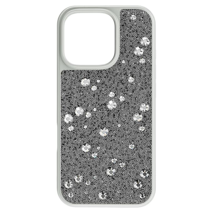Funda para smartphone con diseño de cristales dispersos, iPhone® 16 Pro, tono plateado Funda para smartphone con diseño de cristales dispersos, iPhone® 16 Pro, tono plateado