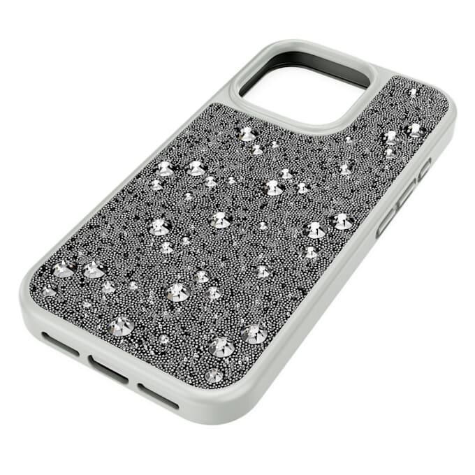Funda para smartphone con diseño de cristales dispersos, iPhone® 16 Pro, tono plateado Funda para smartphone con diseño de cristales dispersos, iPhone® 16 Pro, tono plateado