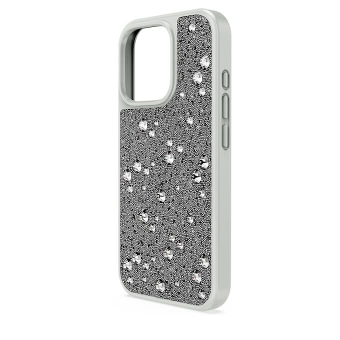Funda para smartphone con diseño de cristales dispersos, iPhone® 16 Pro, tono plateado Funda para smartphone con diseño de cristales dispersos, iPhone® 16 Pro, tono plateado