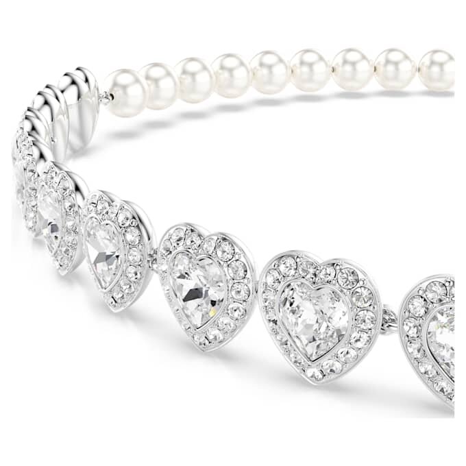 Gargantilla Ariana Grande x Swarovski con cortes mixtos, perlas de cristal, corazón, blanco, chapada en rodio Gargantilla Ariana Grande x Swarovski con cortes mixtos, perlas de cristal, corazón, blanco, chapada en rodio