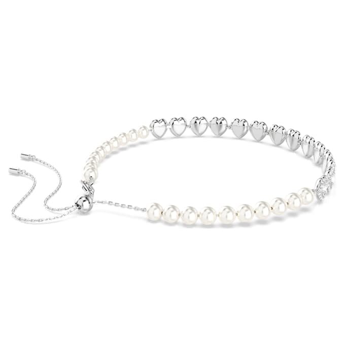 Gargantilla Ariana Grande x Swarovski con cortes mixtos, perlas de cristal, corazón, blanco, chapada en rodio Gargantilla Ariana Grande x Swarovski con cortes mixtos, perlas de cristal, corazón, blanco, chapada en rodio