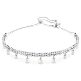 Gargantilla Ariana Grande X Swarovski con perla de cristal, corte redondo, blanca, chapada en rodio Gargantilla Ariana Grande X Swarovski con perla de cristal, corte redondo, blanca, chapada en rodio
