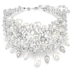 Gargantilla Constella con perlas de cristal, corte redondo, blanco, chapada en rodio Gargantilla Constella con perlas de cristal, corte redondo, blanco, chapada en rodio