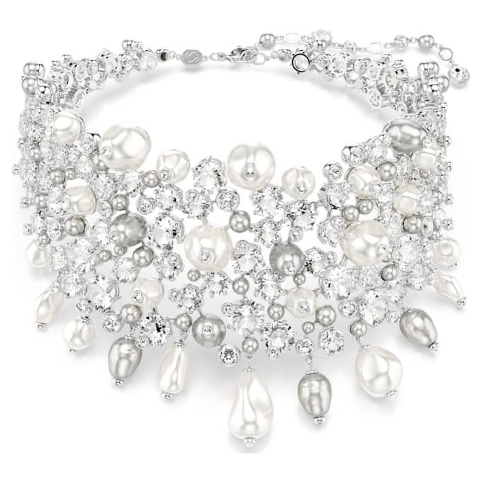 Gargantilla Constella con perlas de cristal, corte redondo, blanco, chapada en rodio Gargantilla Constella con perlas de cristal, corte redondo, blanco, chapada en rodio