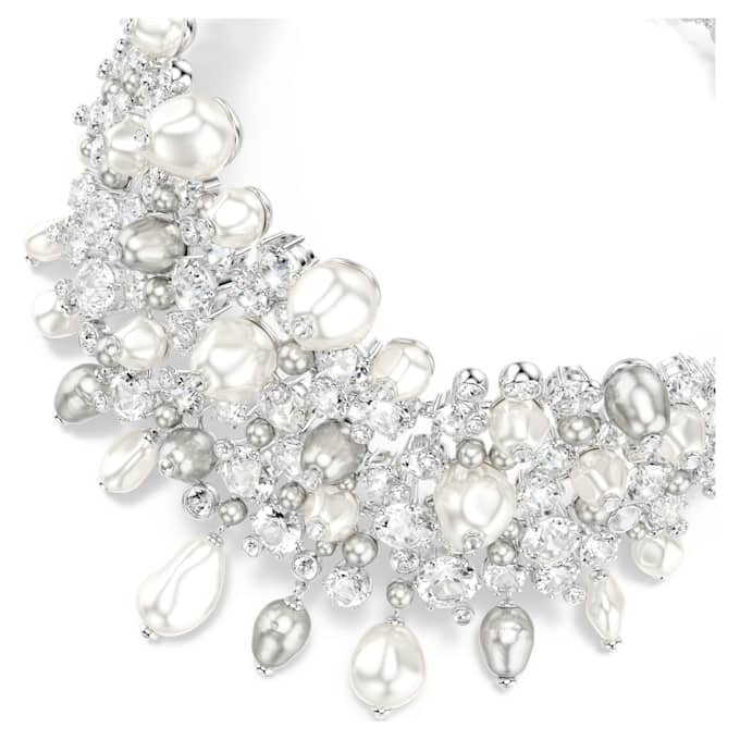 Gargantilla Constella con perlas de cristal, corte redondo, blanco, chapada en rodio Gargantilla Constella con perlas de cristal, corte redondo, blanco, chapada en rodio