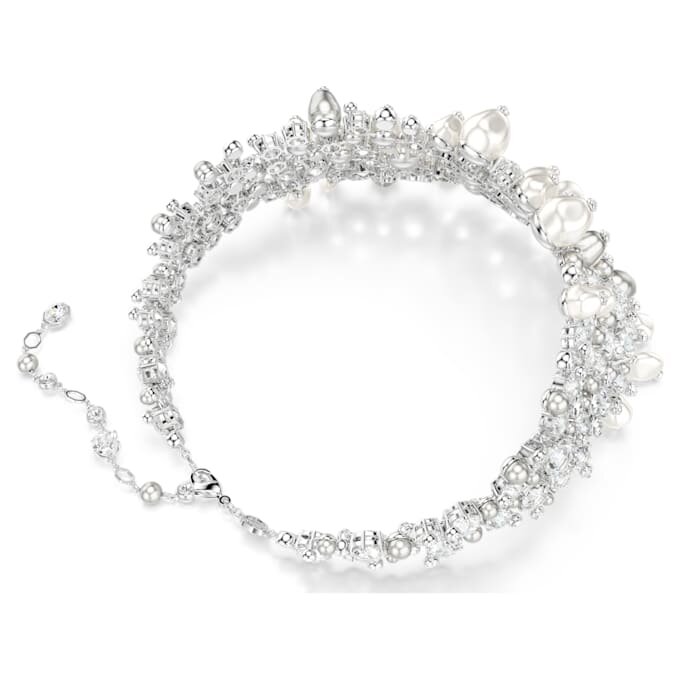 Gargantilla Constella con perlas de cristal, corte redondo, blanco, chapada en rodio Gargantilla Constella con perlas de cristal, corte redondo, blanco, chapada en rodio