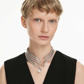 Gargantilla «Feather» de la colección Vienna, blanca, chapada en rutenio