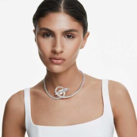 Gargantilla Matrix con corte baguette, blanca, chapada en rodio Gargantilla Matrix con corte baguette, blanca, chapada en rodio