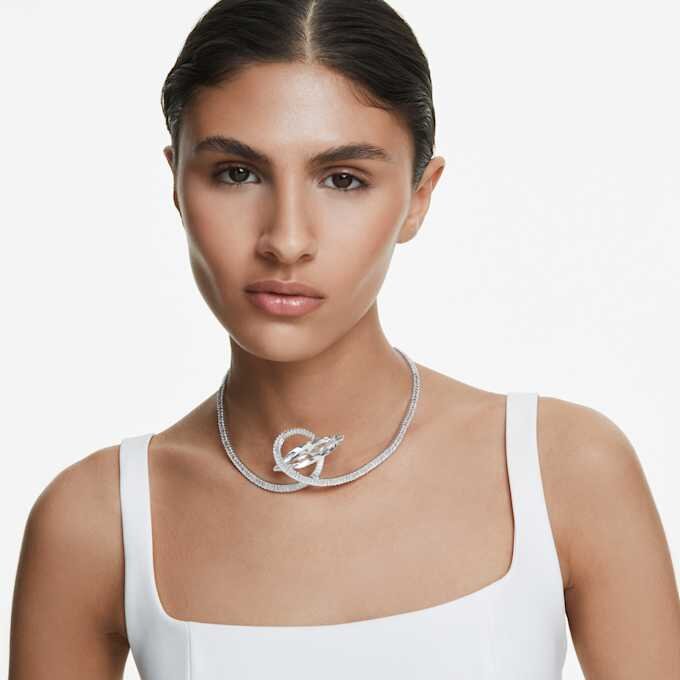 Gargantilla Matrix con corte baguette, blanca, chapada en rodio Gargantilla Matrix con corte baguette, blanca, chapada en rodio