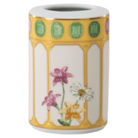Jarrón Idyllia de porcelana, con motivo de cristales, flor, amarillo