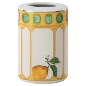 Jarrón Idyllia de porcelana, con motivo de cristales, flor, amarillo