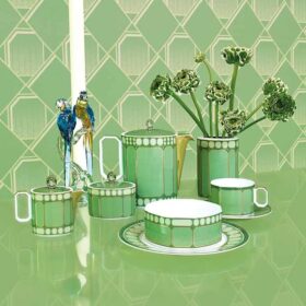 Taza con platillo Signum de porcelana, verde
