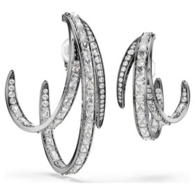 Juego de 3 pendientes tipo «ear cuff» de la Colección Viena: Pluma, blanco, chapado en rutenio