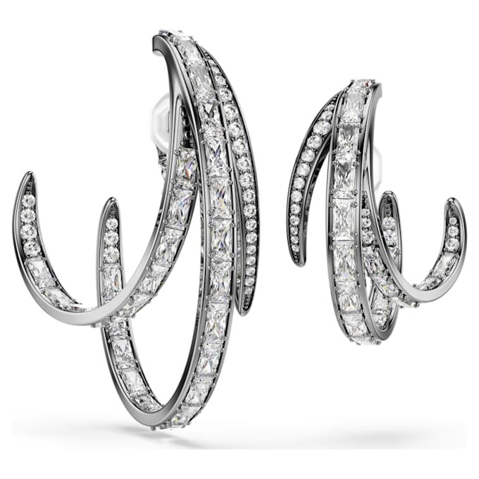 Juego de 3 pendientes tipo «ear cuff» de la Colección Viena: Pluma, blanco, chapado en rutenio Juego de 3 pendientes tipo «ear cuff» de la Colección Viena: Pluma, blanco, chapado en rutenio
